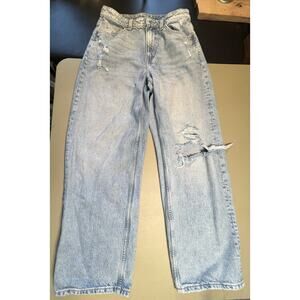 H&M &Denim Baggy Jeans Loose Fit High Waist Women’s 8 Blue Distressed